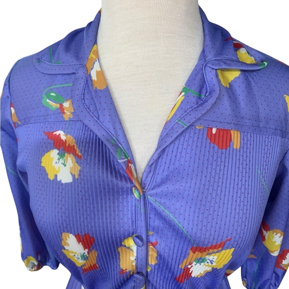 Vintage blue floral pleated pleated midi dress with fabric belt approx medium - Picture 3 of 9